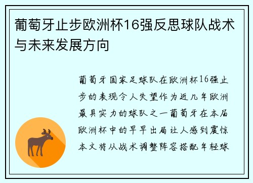 葡萄牙止步欧洲杯16强反思球队战术与未来发展方向